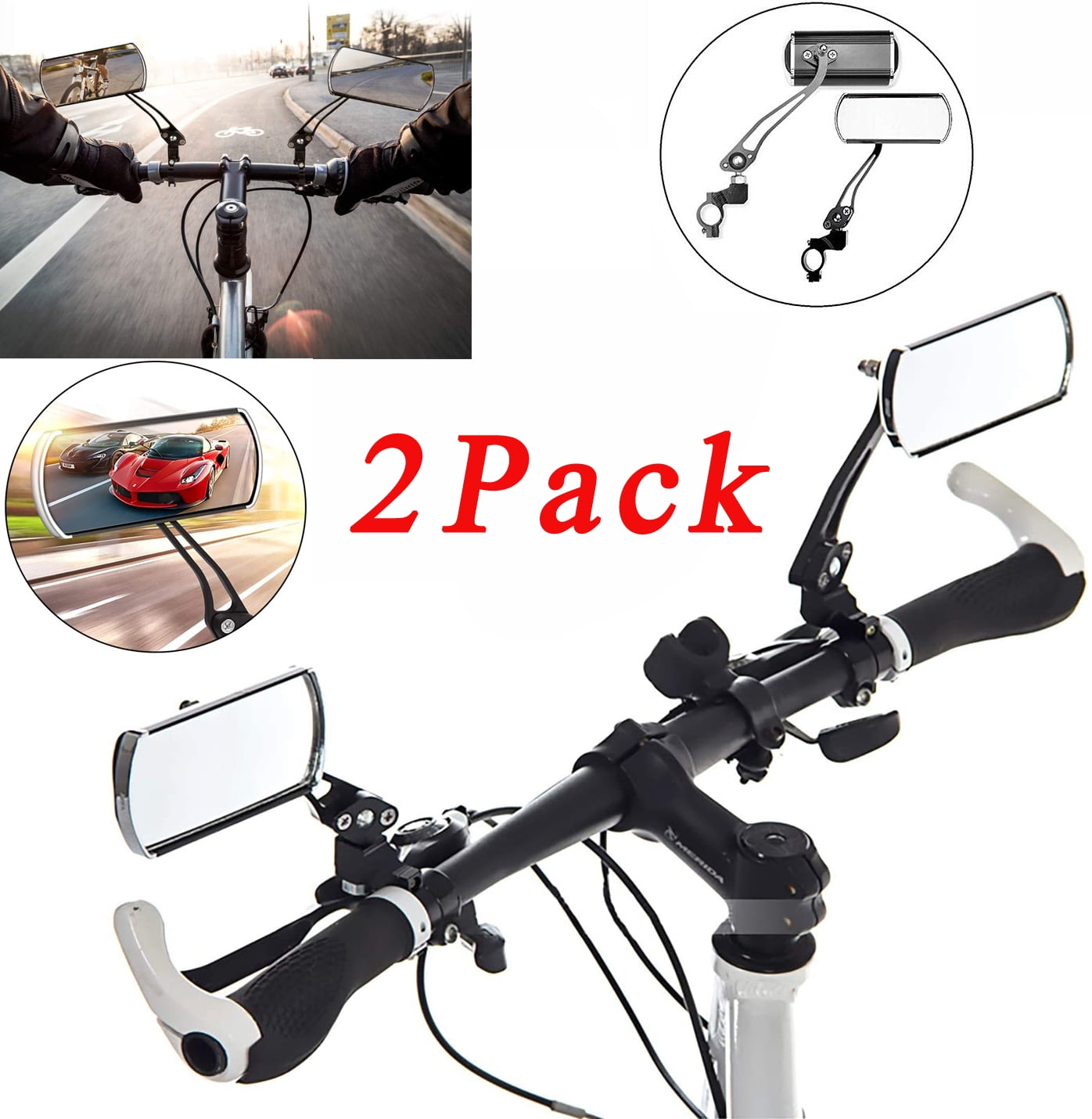 PVUEL Bike Mirrors, Pair, 360° Rotate, Wide Angle, for E-bike