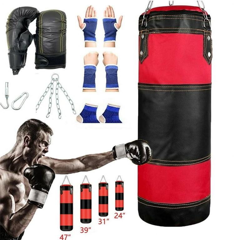 PVUEL 2.6ft Punching Bag Set Fitness Boxing Bag Boxing MMA Heavy Muay Thai  Training Gloves Punching Mitts Ceiling Hook Hanging Chain Unfilled Red 