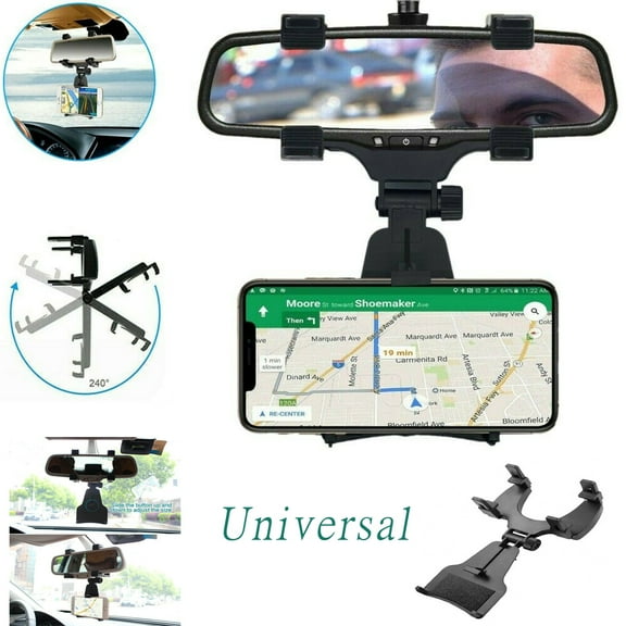 PVUEL 360Universal Car Rear-view Mirror Mount Holder Cradle For Cell Phone iPhone Samsung GPS, Black