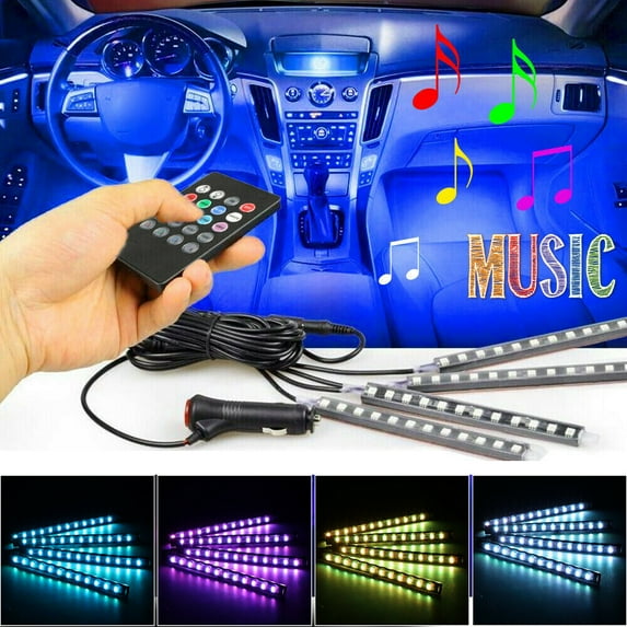 PVUEL 4 Pcs LED Car Interior Strip Lights Atmosphere Neon Lamp APP Remote Control With Sound Active Function