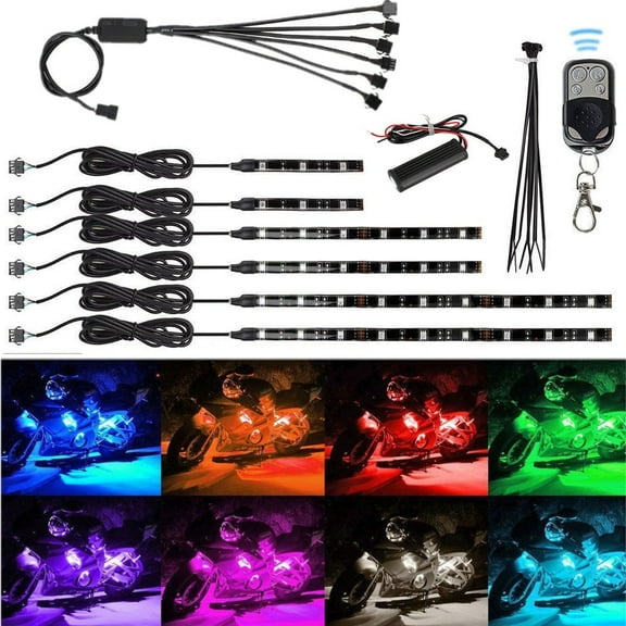 PVUEL 6Pcs RGB LED Car Motorcycle Interior Lights, Multicolor Motorcycle Led Light Strip with Wireless Remote Control