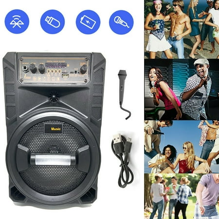 PVUEL 8" Wireless Bluetooth Speaker Party Mic with Remote Control,Black