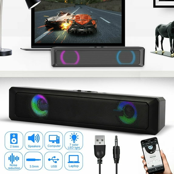 PVUEL Computer Speakers, Wired USB-Powered, Stereo Sound, Built-in Amplifier, Black