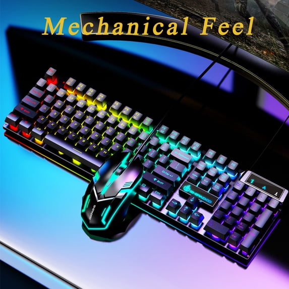 PVUEL Gaming Keyboard and Mouse Combo LED Backlit Mechanical Feel Rainbow 104 Keys Keyboard for PC Laptop Notebook