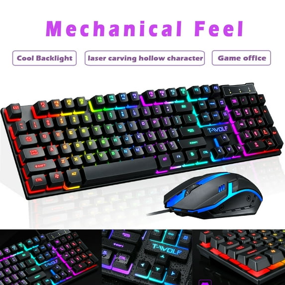 PVUEL LED Gaming Keyboard Mouse Combo Backlit Optical Computer Desktop Mouse for PC Xbox PS5 PS4
