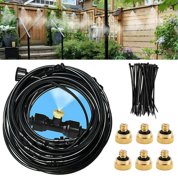 PVUEL Outdoor Misting Cooling System Patio Water Mister Mist Nozzle Set Fan Cooler 19.6FT