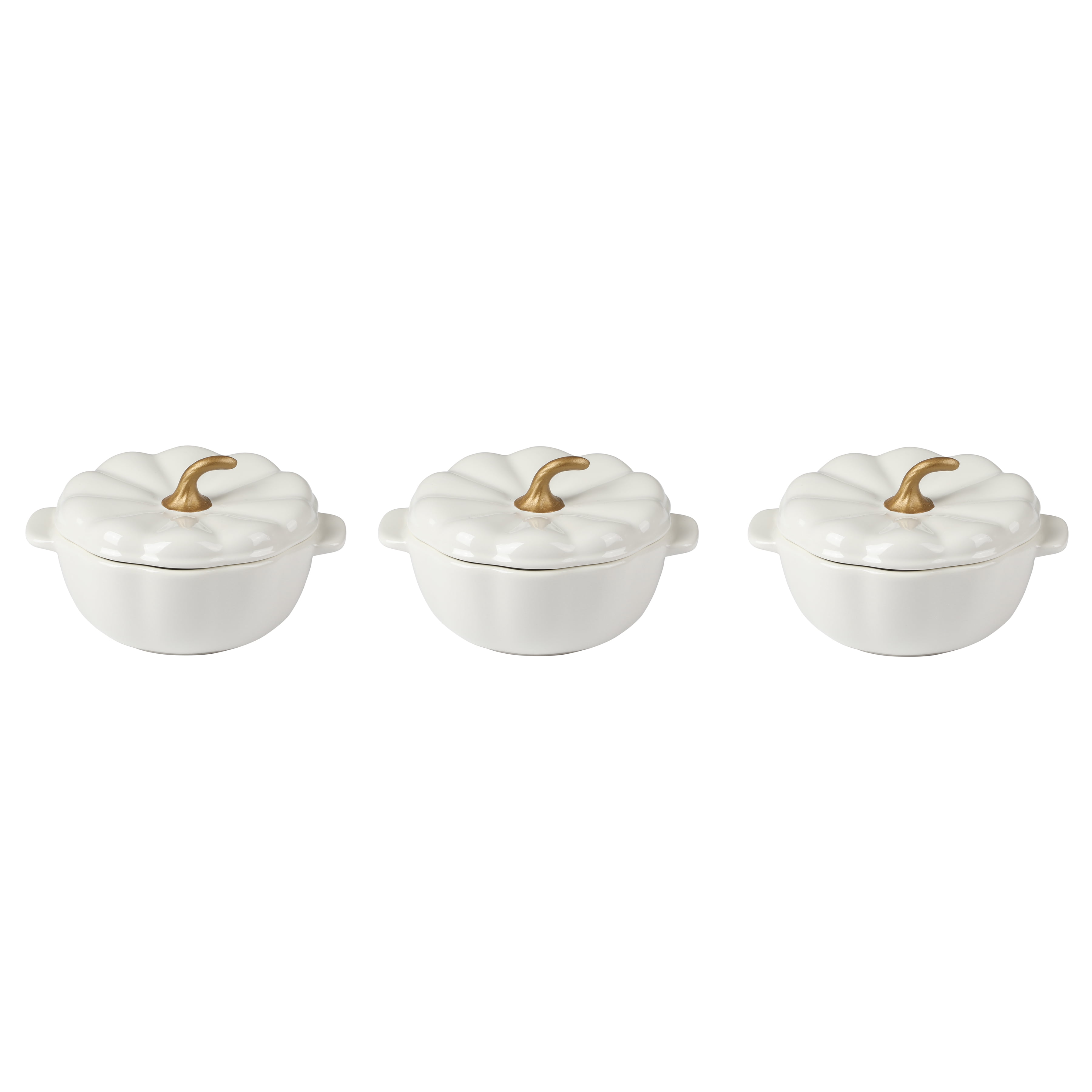 The Pioneer Woman 0.5 Qt Pumpkin Stoneware Mini Cocottes Set with Side Handles, Linen Finish, Set of 3