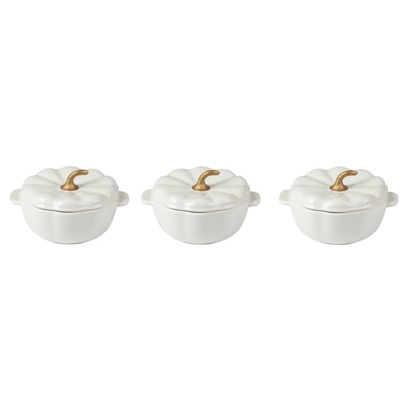 The Pioneer Woman .5 Quart Pumpkin Stoneware Mini Cocottes with Lids, Linen, Set of 3