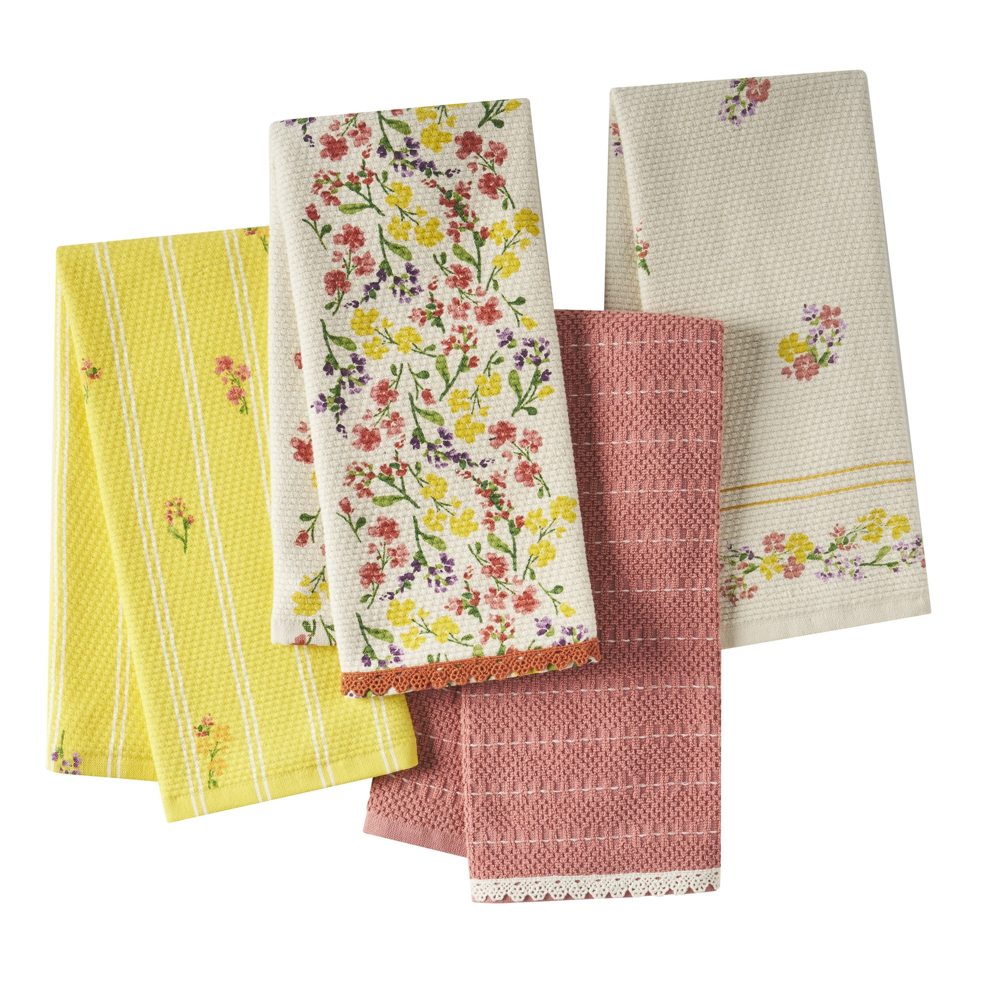 The Pioneer Woman Woven Kitchen Towels, Wildflower Daisy, 18" x 28", Set of 4