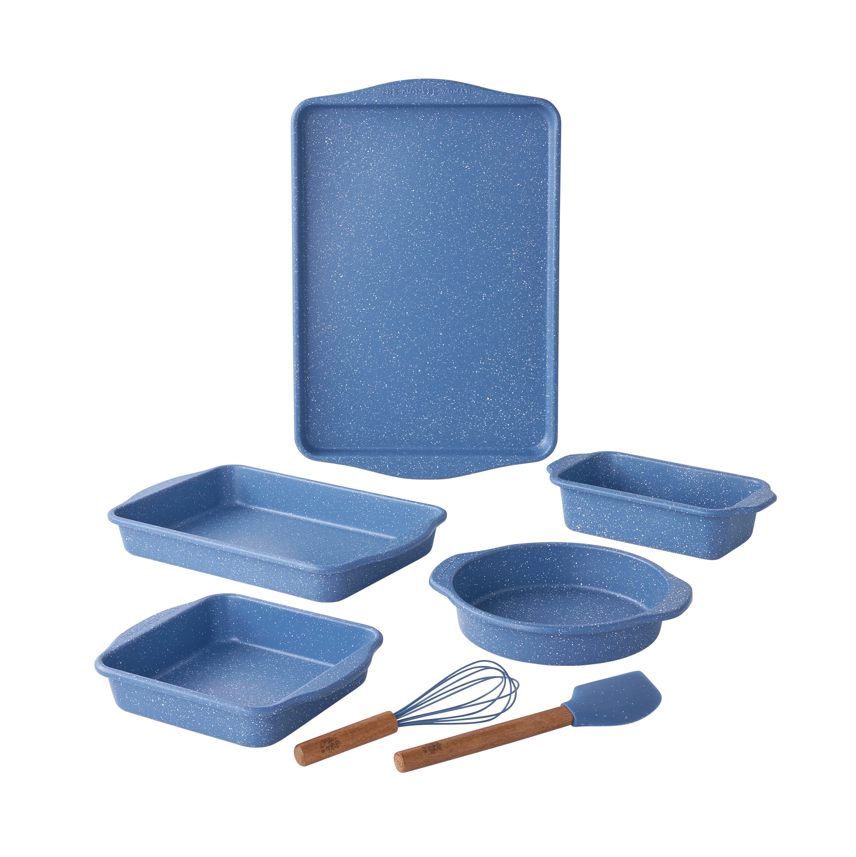 The Pioneer Woman 7-Piece Aluminized Steel Bakeware Set, Nonstick, Blue Speckle