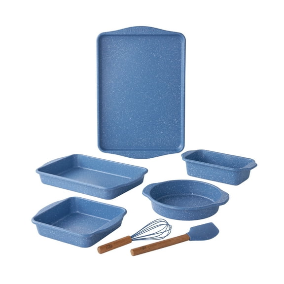 The Pioneer Woman 7-Piece Aluminized Steel Bakeware Set, Nonstick, Blue Speckle