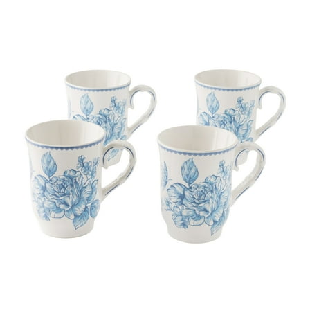 The Pioneer Woman Agatha 12-Ounce Stoneware Mugs, Blue, Set of 4