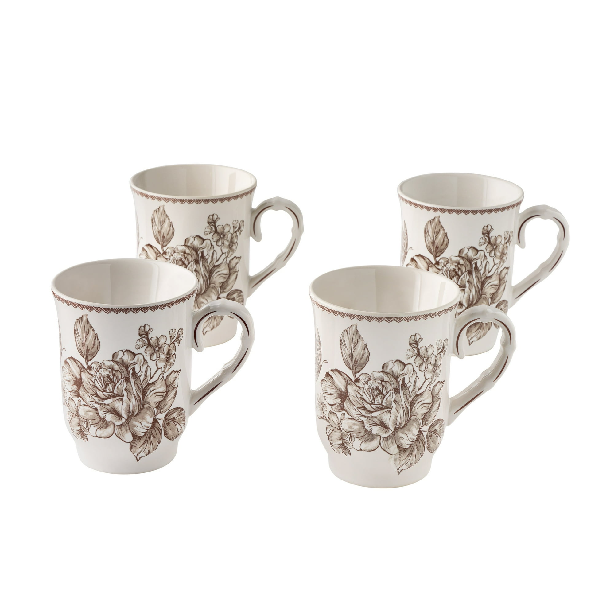 The Pioneer Woman Agatha 12-Ounce Stoneware Mugs, Brown, Set of 4