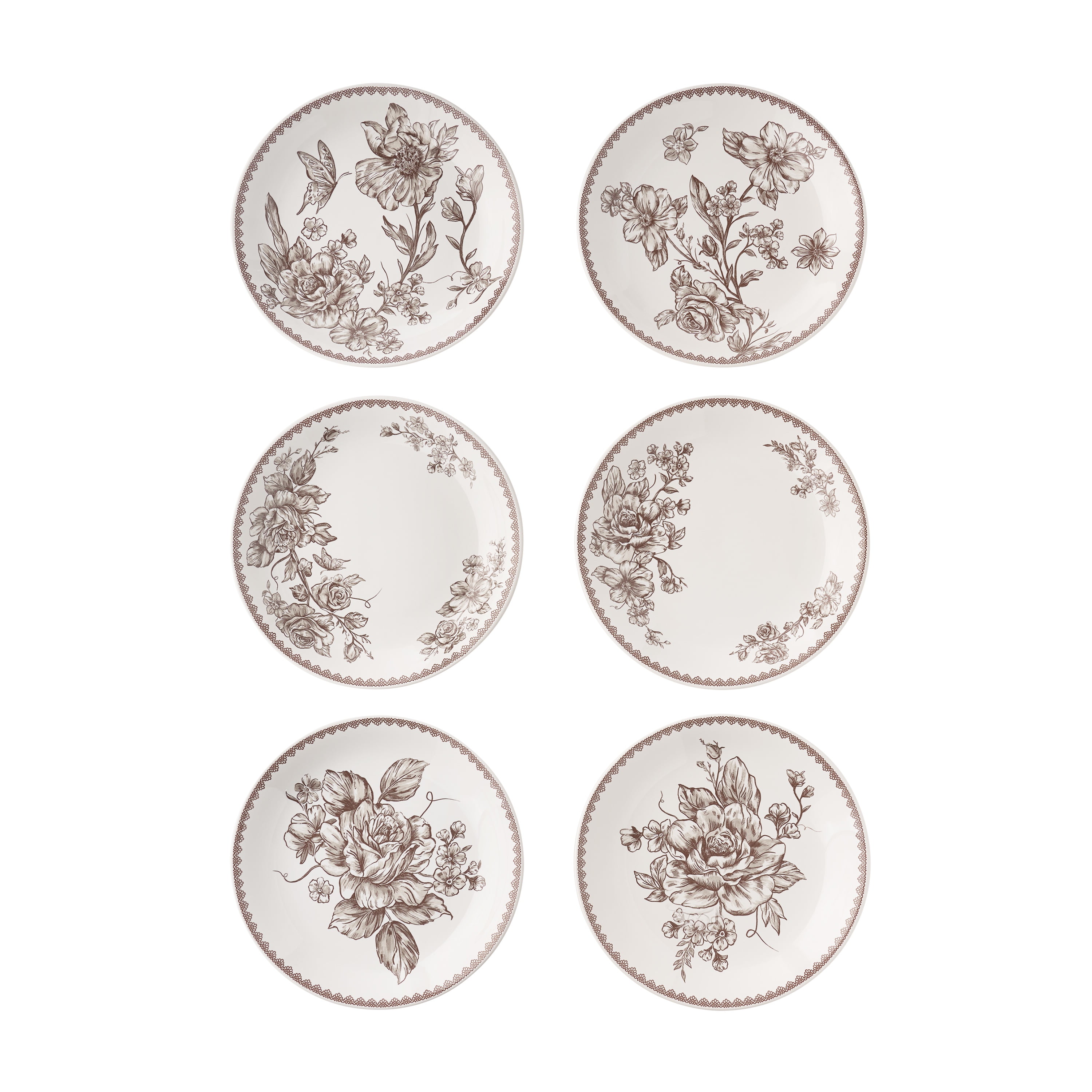 The Pioneer Woman Agatha Stoneware Appetizer Plate, Brown, Set of 6