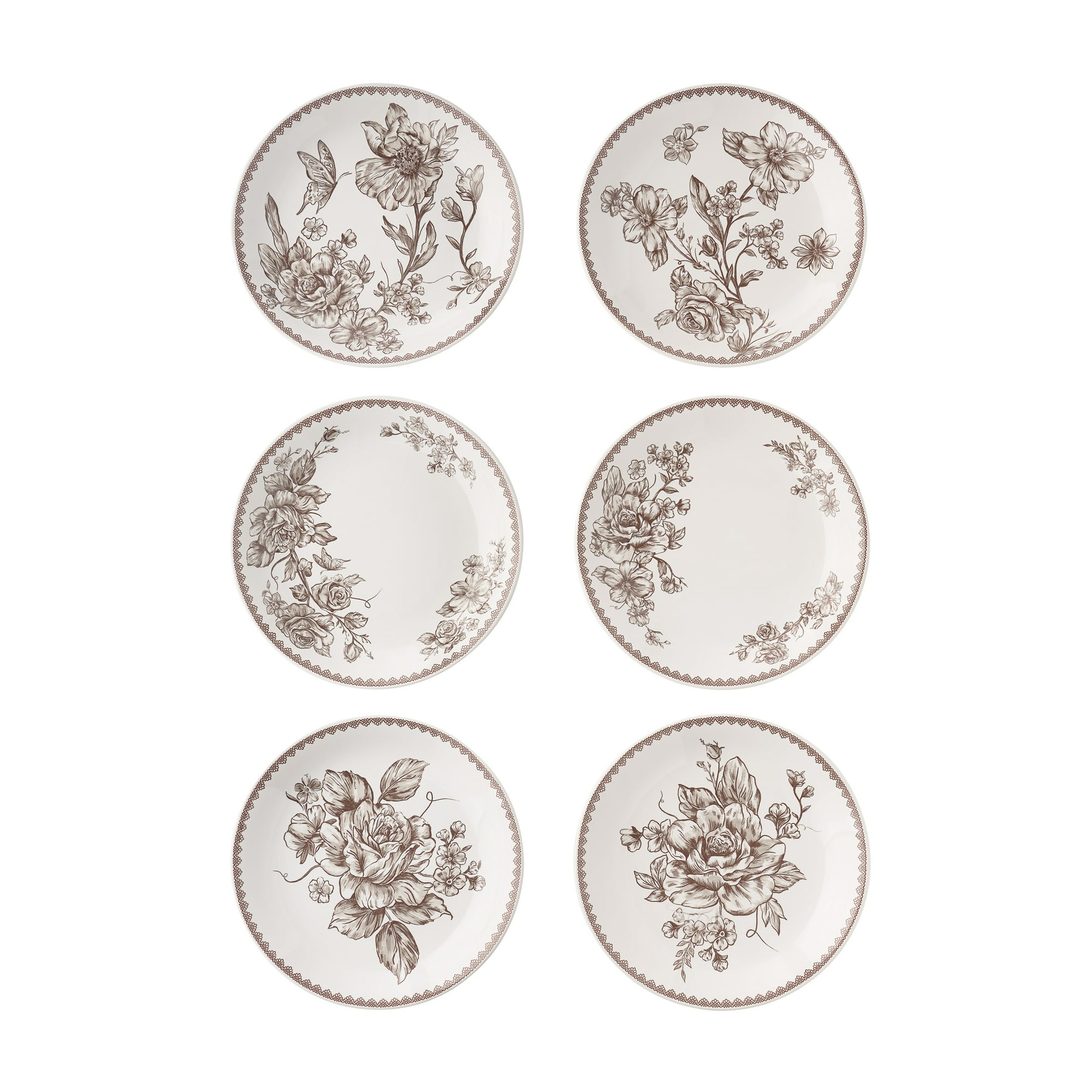 The Pioneer Woman Agatha Stoneware Appetizer Plate, Brown, Set of 6