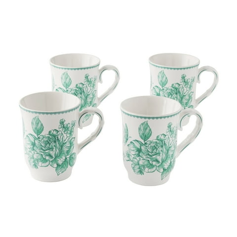 The Pioneer Woman Agatha 12-Ounce Stoneware Mugs, Green, Set of 4