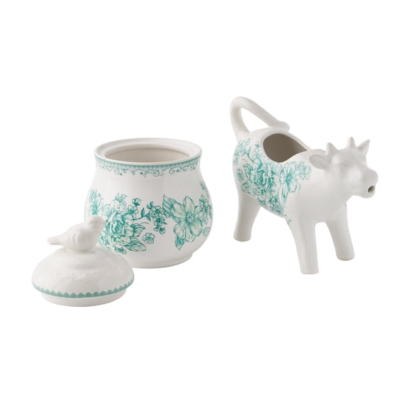 The Pioneer Woman Agatha Stoneware Sugar Bowl & Creamer Set, Green