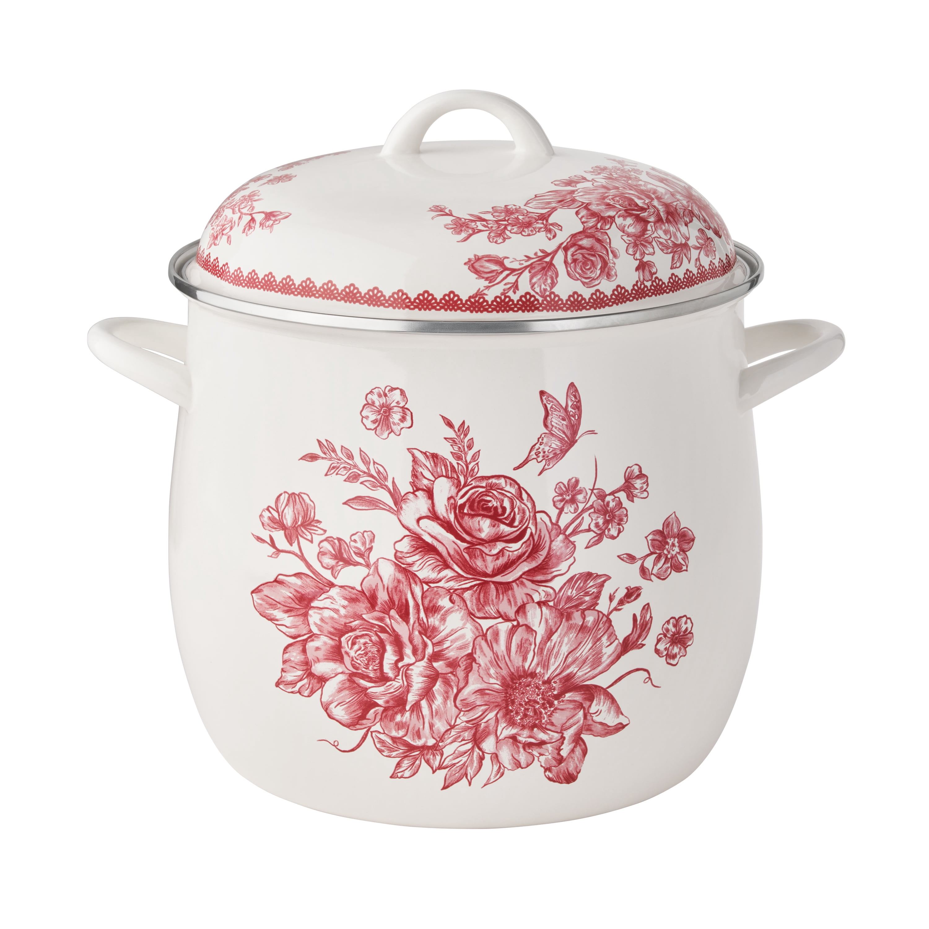 The Pioneer Woman Agatha 12-Quart Enamel on Steel Stock Pot with Lid, Red