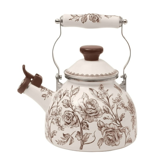 The Pioneer Woman 2.0-Quart Enamel on Steel Agatha Tea Kettle, Brown