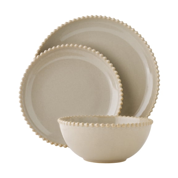 The Pioneer Woman Beaded 12-Piece Dinnerware Set, French Oak