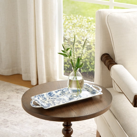 The Pioneer Woman Blue and White Floral Ceramic Serving Tray, Decorative Chinoiserie Display Tray with Handles, Vintage Botanical Accent Tray for Coffee Table, Ottoman, Kitchen Counter Decor 13"