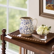 The Pioneer Woman Blue and White Floral Ceramic Vase with Handle, Chinoiserie Decorative Pitcher Vase, Cottage Farmhouse Botanical Accent 18.12"