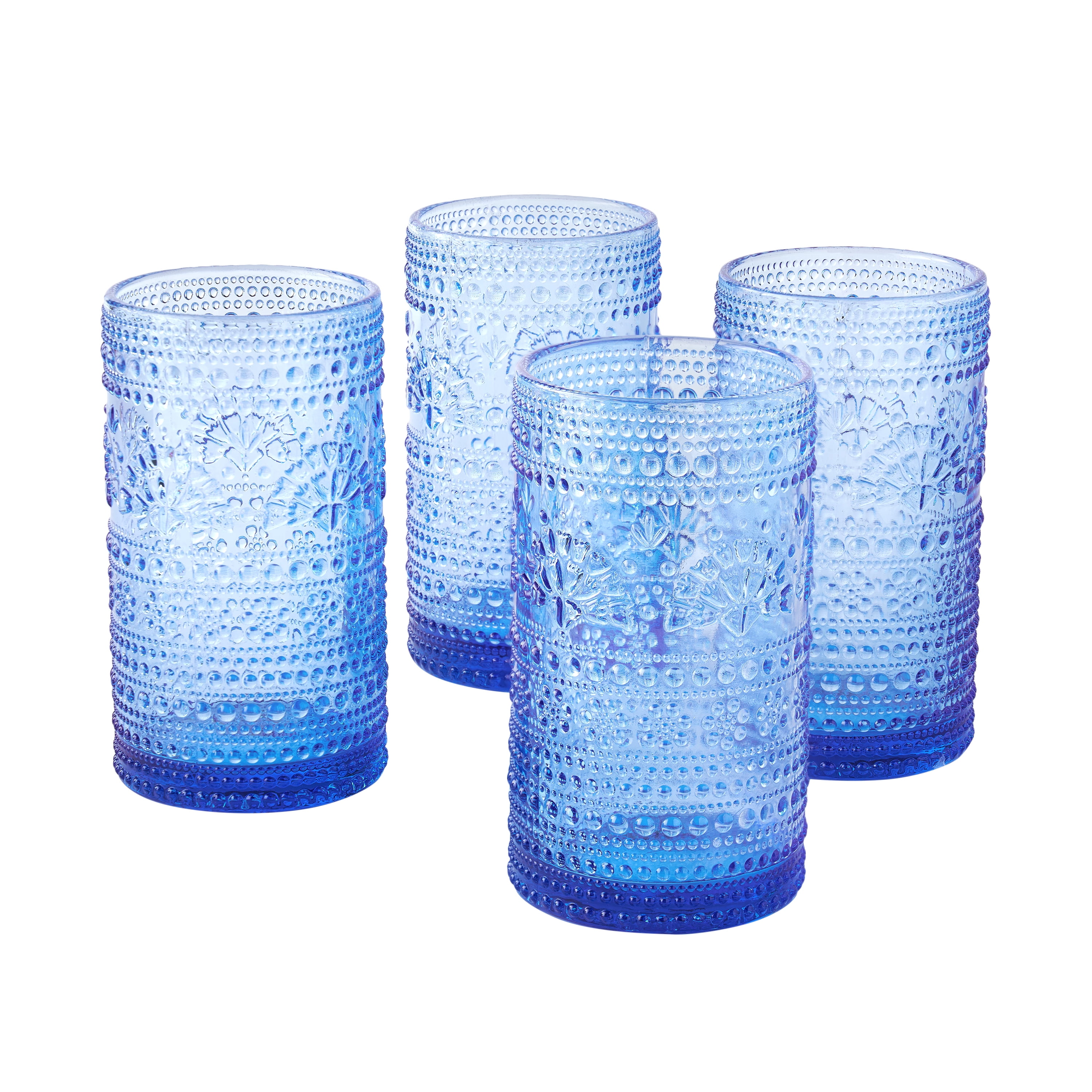 The Pioneer Woman Channing Glass 18 Ounce Tumblers, Blue, Set of 4