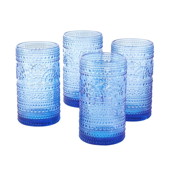 The Pioneer Woman Channing Glass 18 Ounce Tumblers, Blue, Set of 4