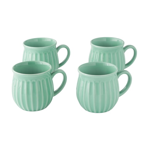 The Pioneer Woman Colette 12-Ounce Stoneware Mugs, Green, Set of 4