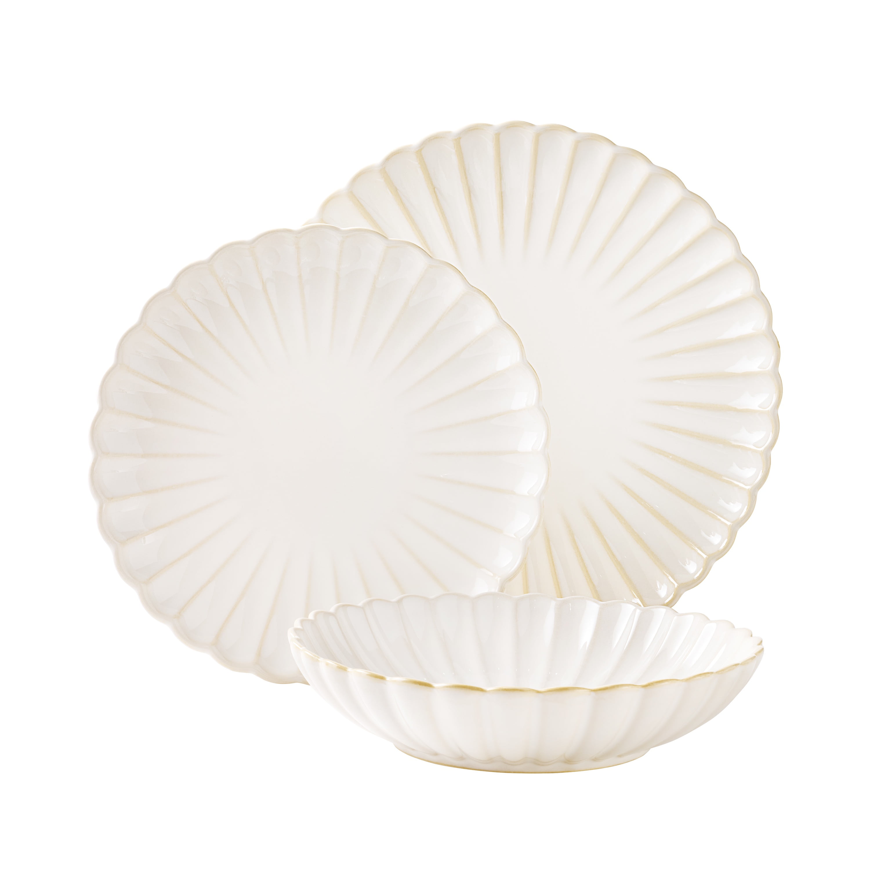 The Pioneer Woman Colette 12-Piece Stoneware Dinnerware Set, Cream