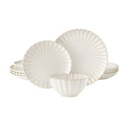 The Pioneer Woman Colette 12-Piece Stoneware Dinnerware Set, Cream