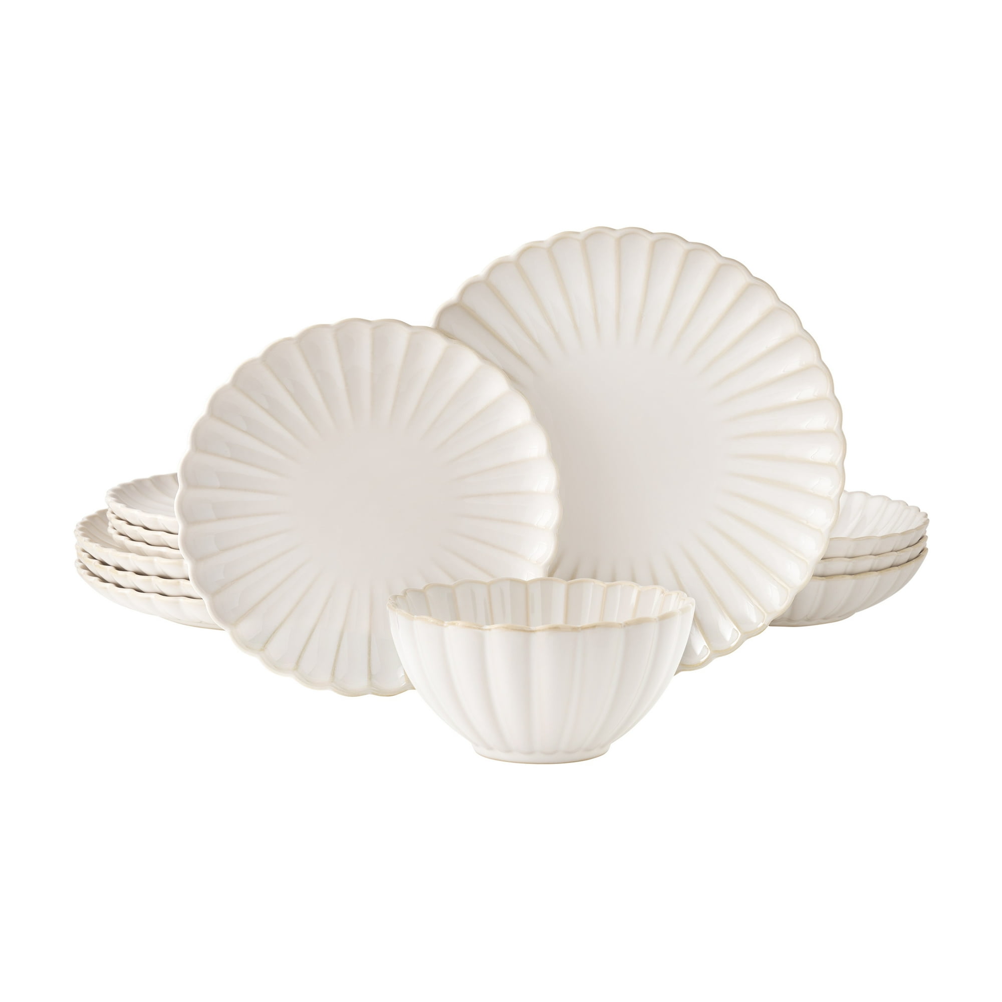 The Pioneer Woman Colette 12-Piece Stoneware Dinnerware Set, Cream