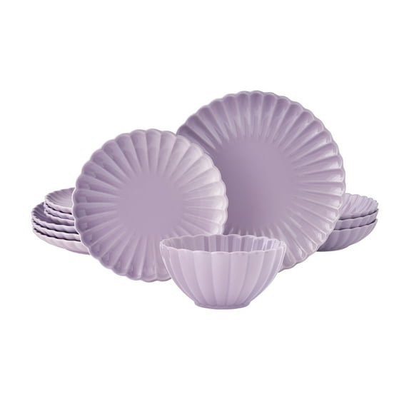 The Pioneer Woman Colette 12-Piece Stoneware Dinnerware Set, Purple