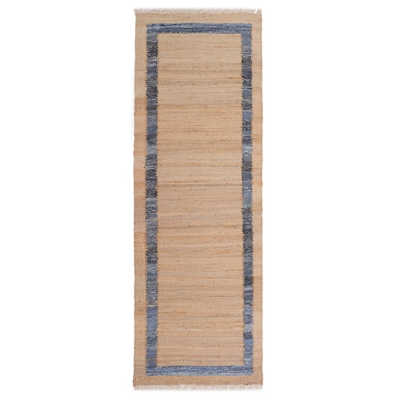 PW Denim Jute Runner Rug – Natural with Blue Denim Border | 30" x 96"