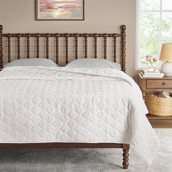 The Pioneer Woman Claire Lace Eyelet Quilt, Full/Queen, Bleached Linen