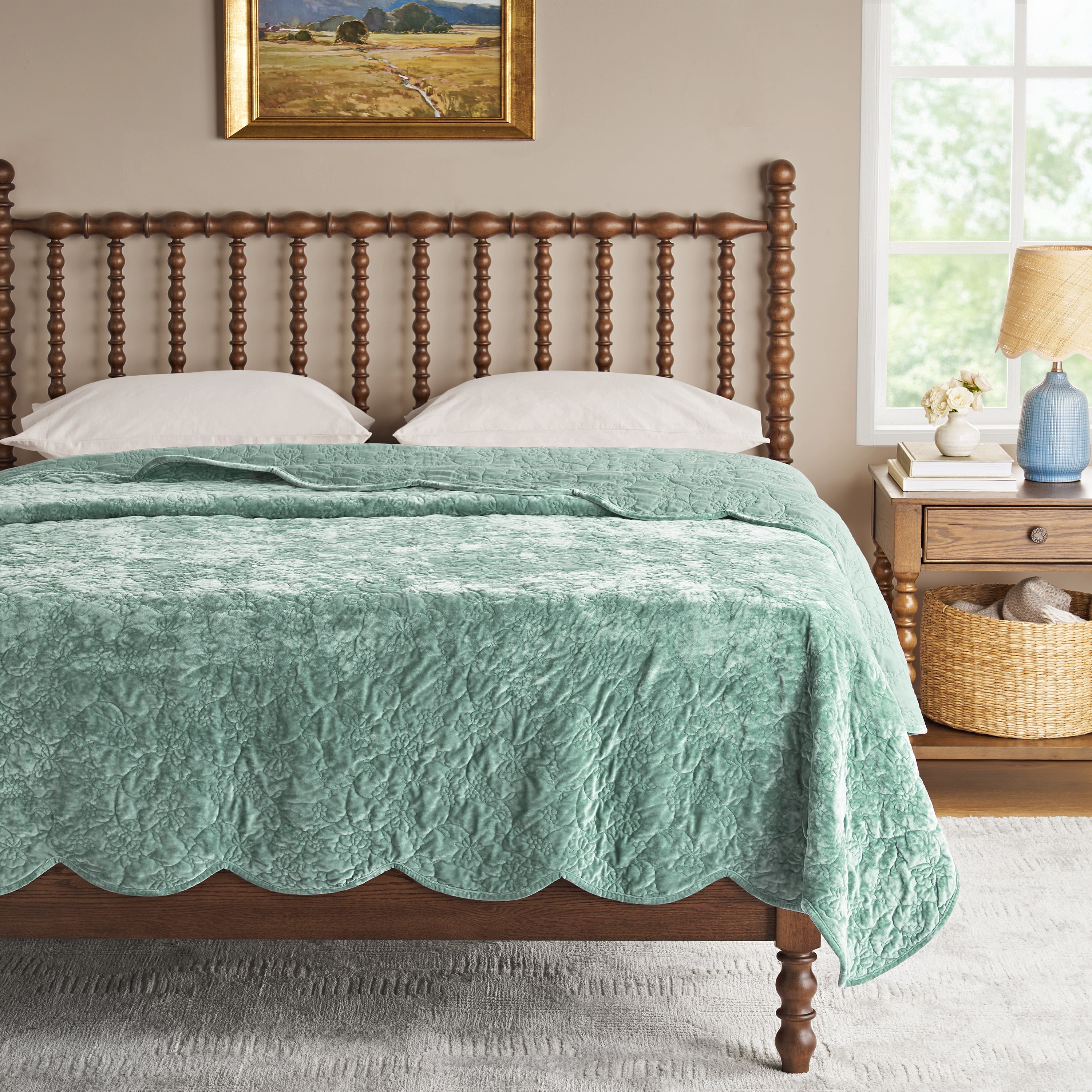 The Pioneer Woman Eloise Floral Velvet Quilt, King, Green River Bedding