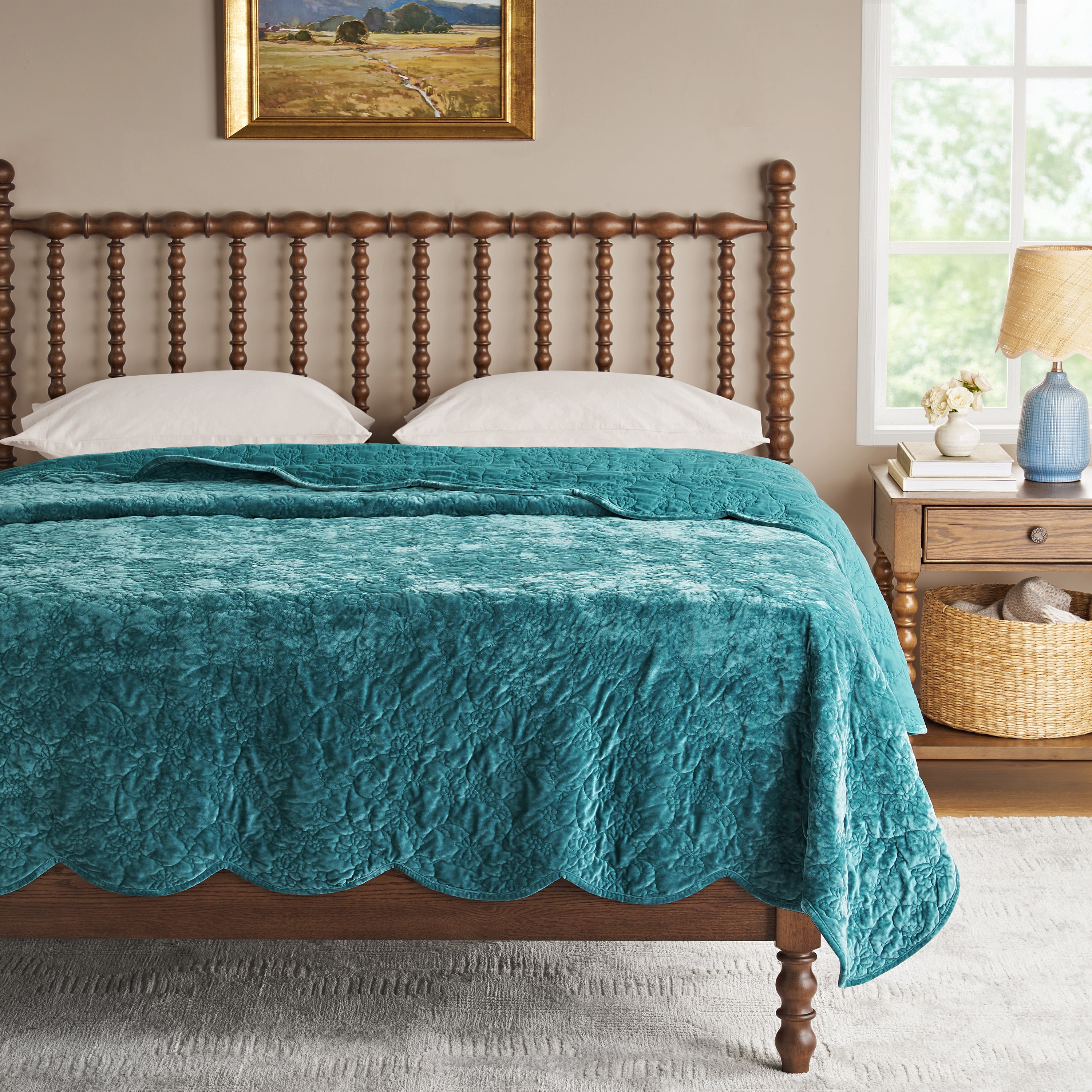 The Pioneer Woman Eloise Floral Velvet Quilt, King, Hawaiian Blue Bedding