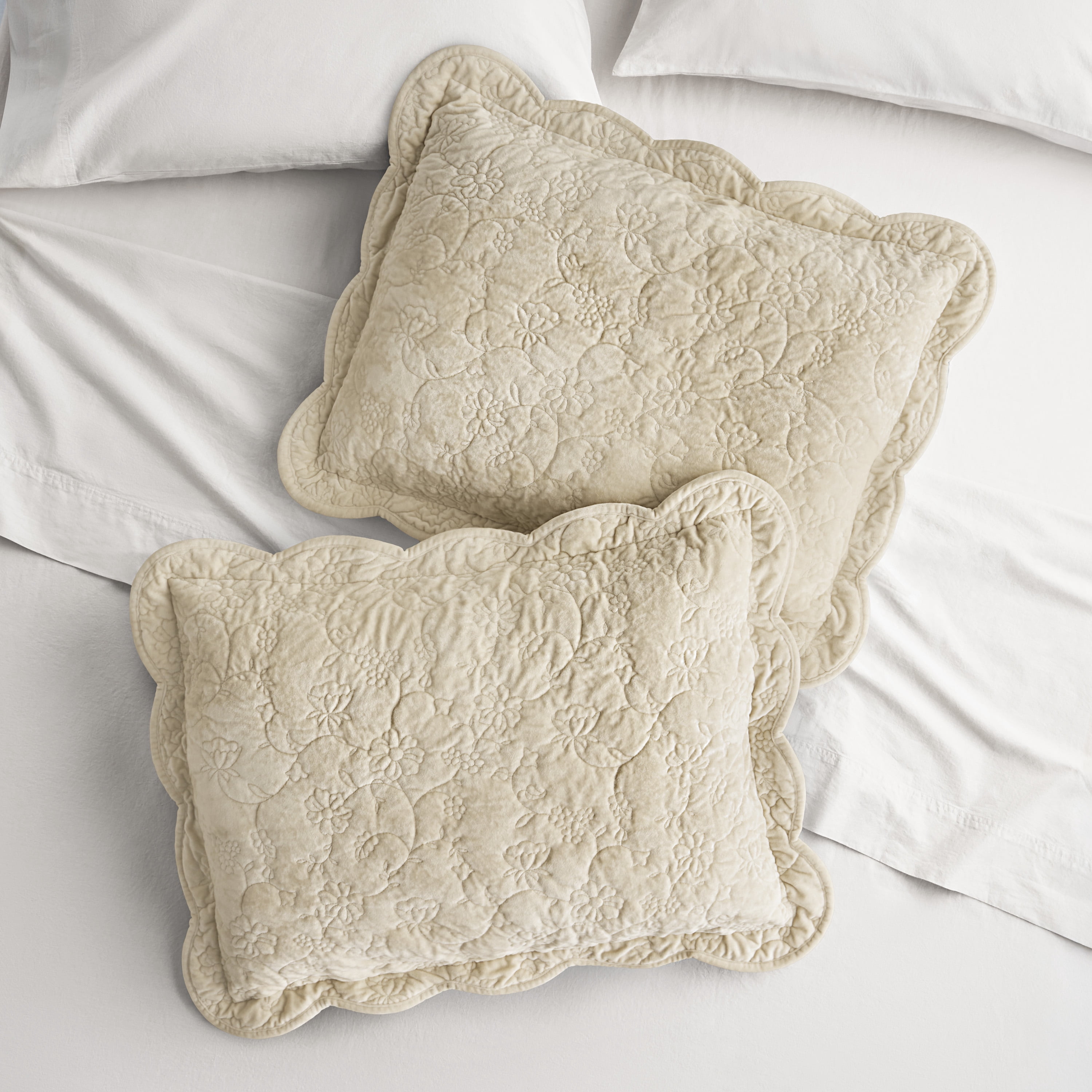 The Pioneer Woman Eloise Floral Velvet Pillow Shams, King, Beige, 2 Pack