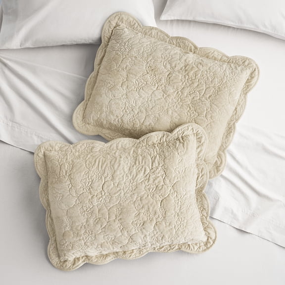 The Pioneer Woman Eloise Floral Velvet Pillow Shams, King, Beige, 2 Pack