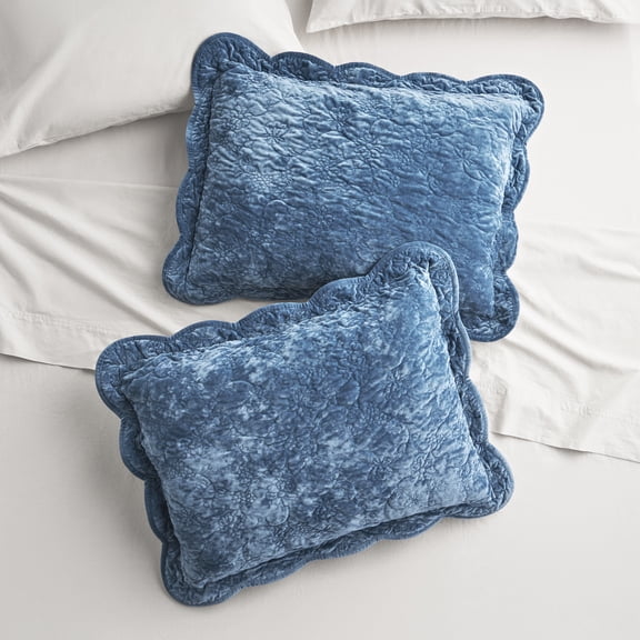 The Pioneer Woman Eloise Floral Velvet Pillow Shams, Standard, Blue Dust, 2 Pack