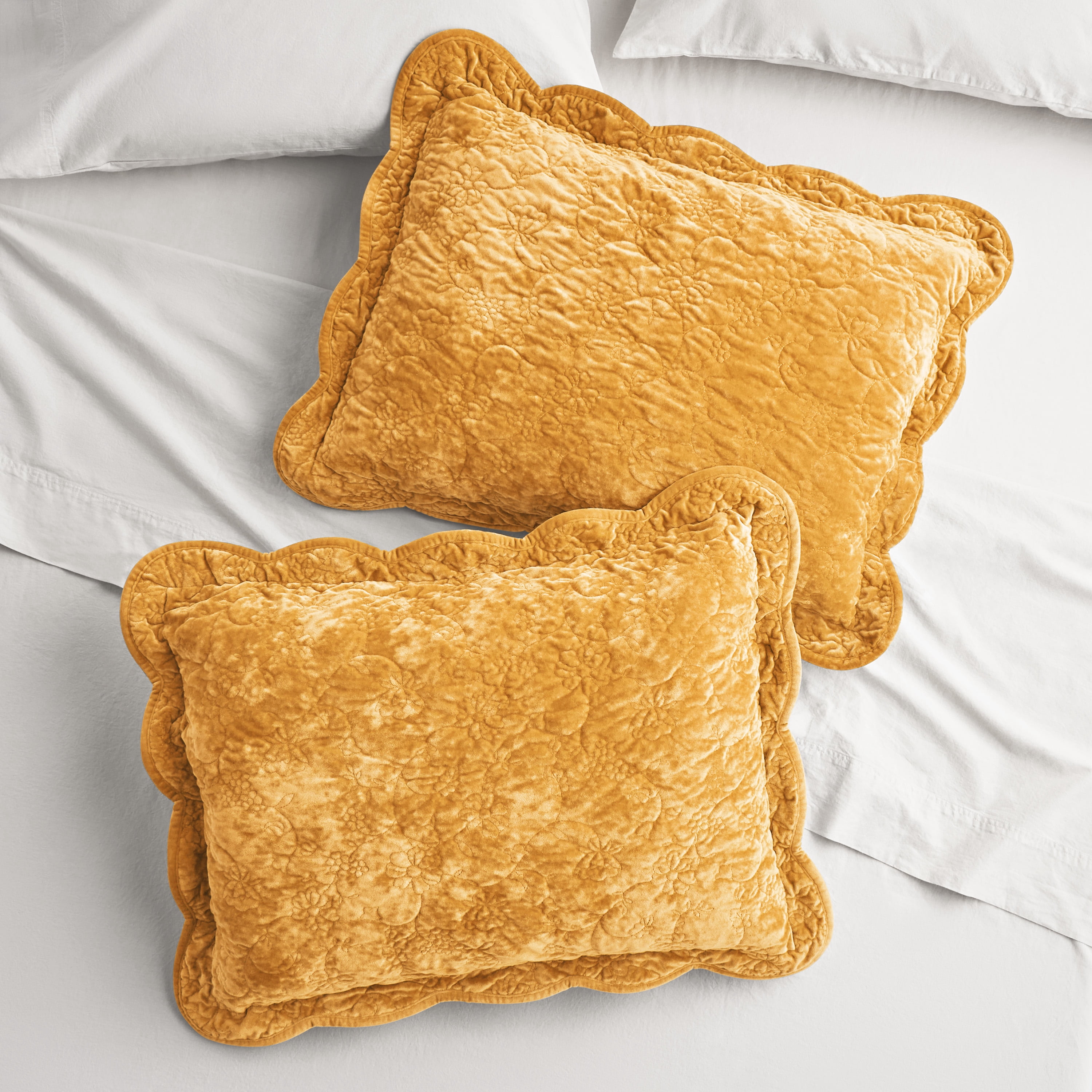 The Pioneer Woman Eloise Floral Velvet Pillow Shams, King, Amber Yellow, 2 Pack
