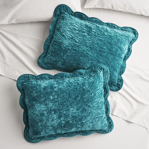 The Pioneer Woman Eloise Floral Velvet Pillow Shams, Standard, Hawaiian Blue, 2 Pack