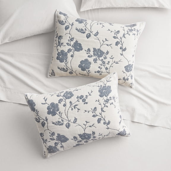 The Pioneer Woman Agatha Floral Gauze Pillow Sham, King, Blue Dust, 2 Pack