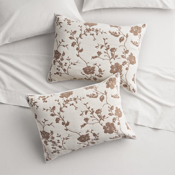 The Pioneer Woman Agatha Floral Gauze Pillow Shams, King, Tibet Brown, 2 pack
