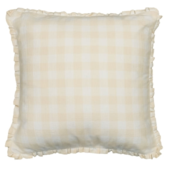 PW Woven Gingham with Ruffle Pillow- Beige
