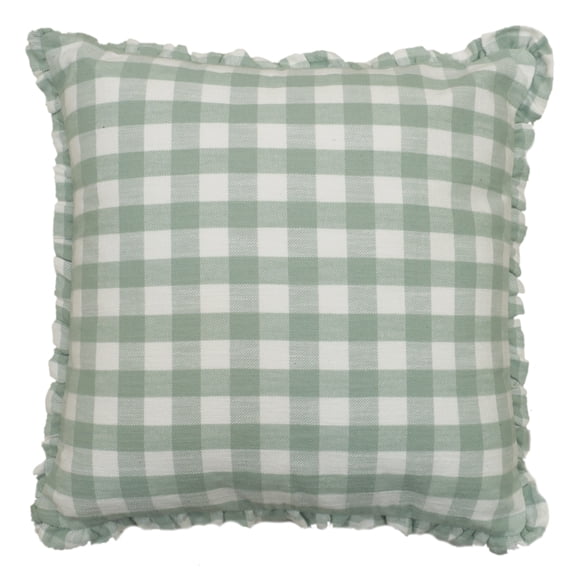 PW Woven Gingham with Ruffle Pillow - Green