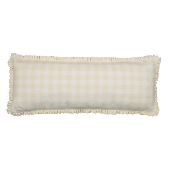 PW Woven Gingham with Ruffle Lumbar Pillow - Beige