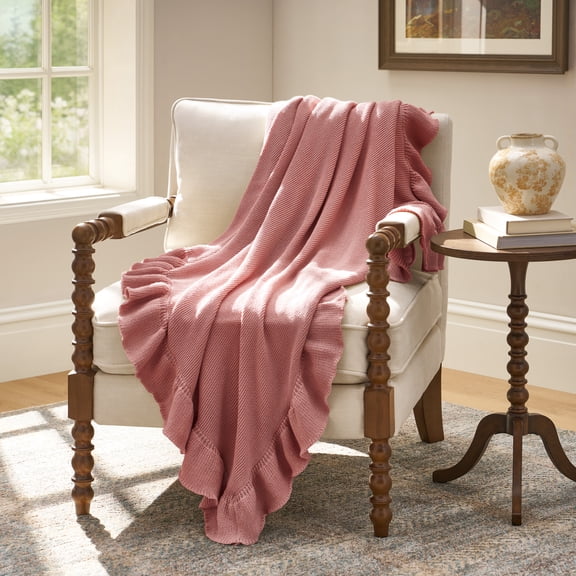 The Pioneer Woman Ruffle Knit Oversized Throw Blanket Pink 50” x 72”