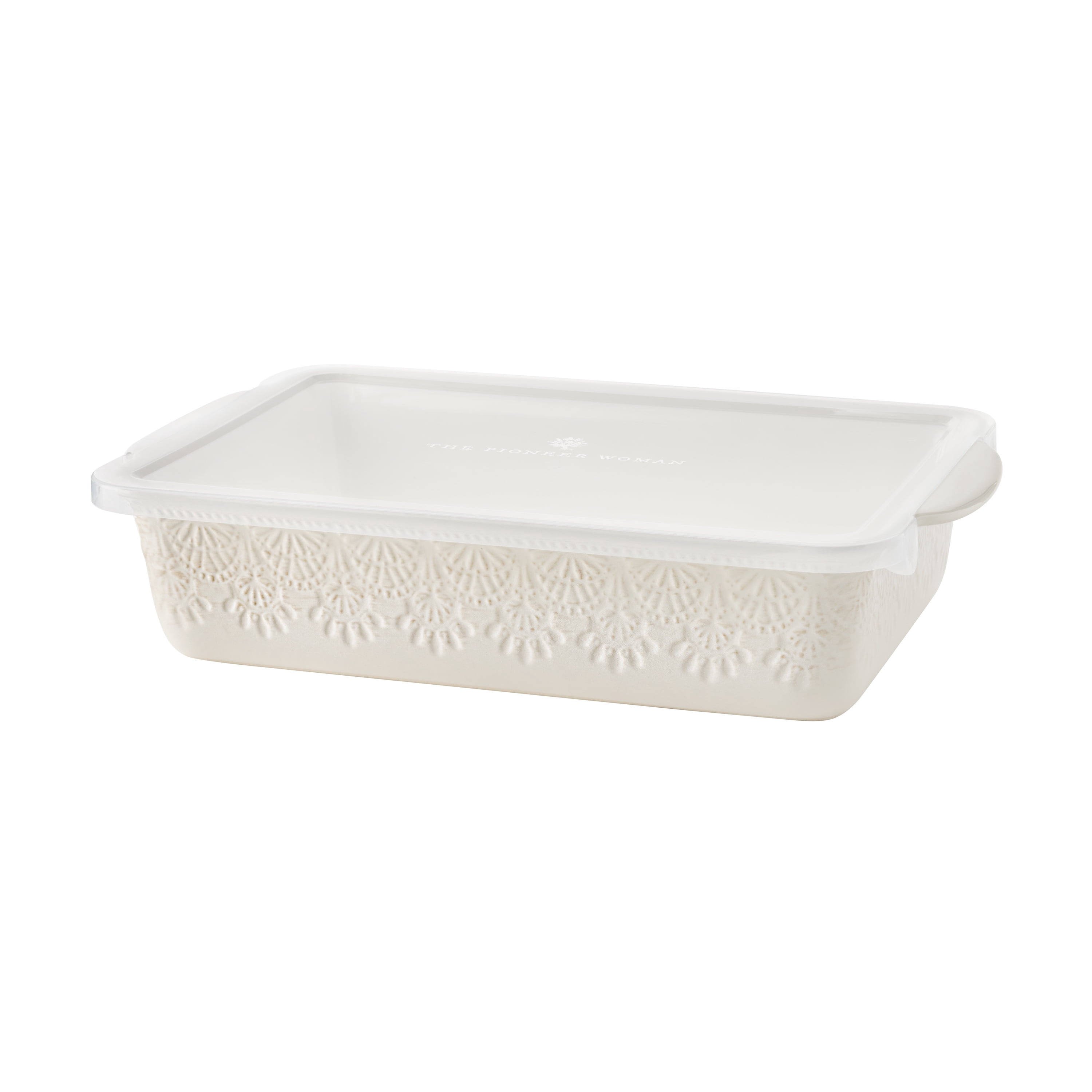 The Pioneer Woman 9" x 13" Vintage Lace Ceramic Casserole Baking Dish with Polypropylene Lid, Linen