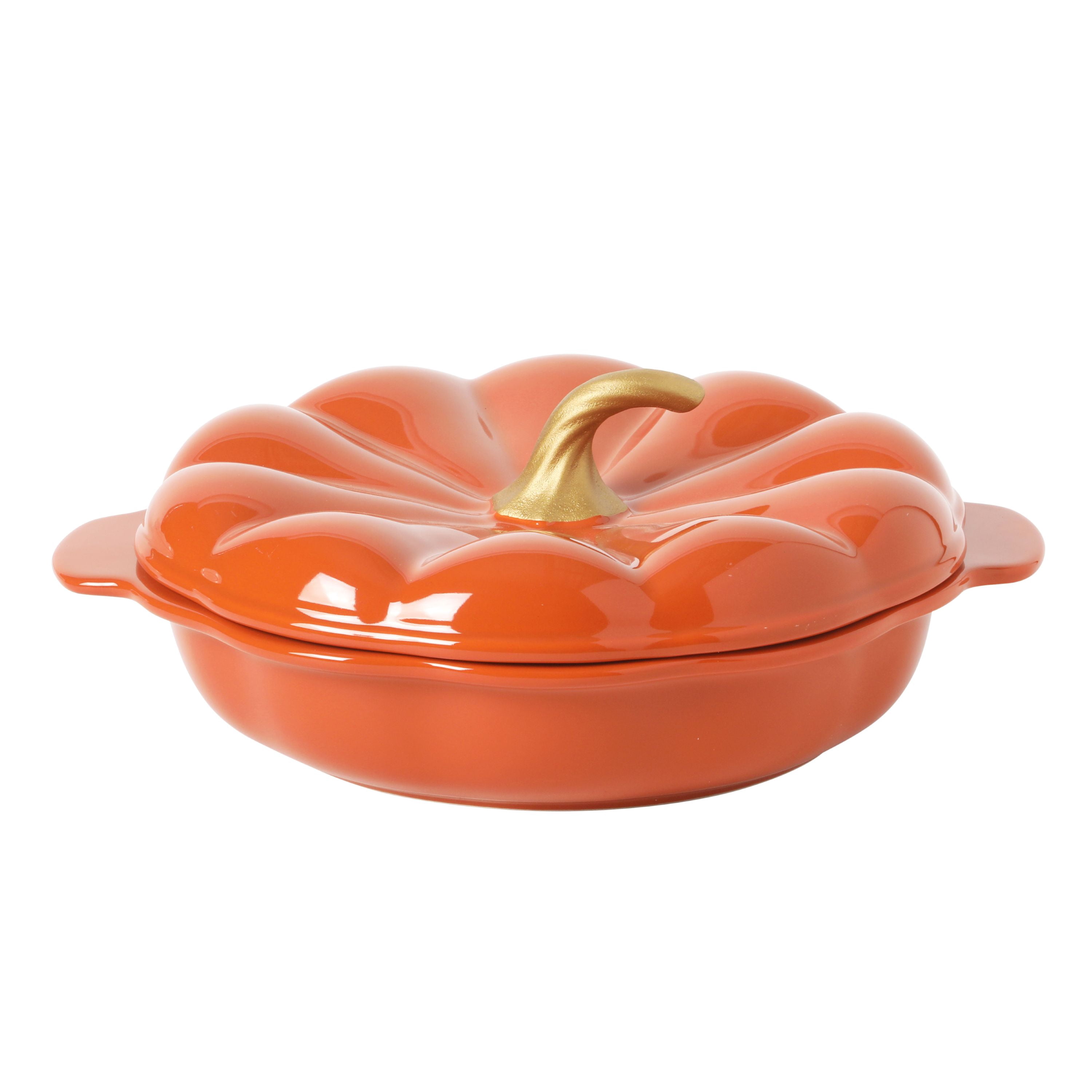 The Pioneer Woman 10-Inch Orange Stoneware Pumpkin Pie Dish with Lid